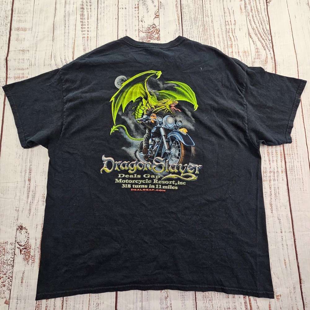 Deal's‎ Gap Motorcycle Resort Dragon Slayer Black Short Sleeve T-Shirt Men's 2XL